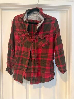 Mossimo Supply Co. Red and Dark Green Plaid Flannel Shirt